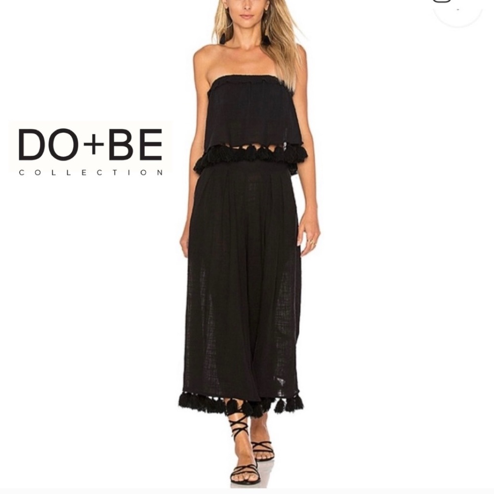 Women's- DO+BE COLLECTION-pull on tassel fringe hem bohemian wide leg pant. Sz S